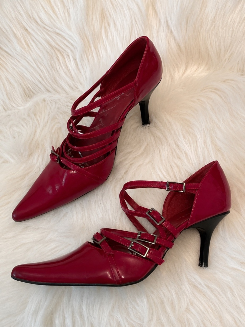 Bonnibel - Patent Red Strappy Pointed-Toe Heels - 7
